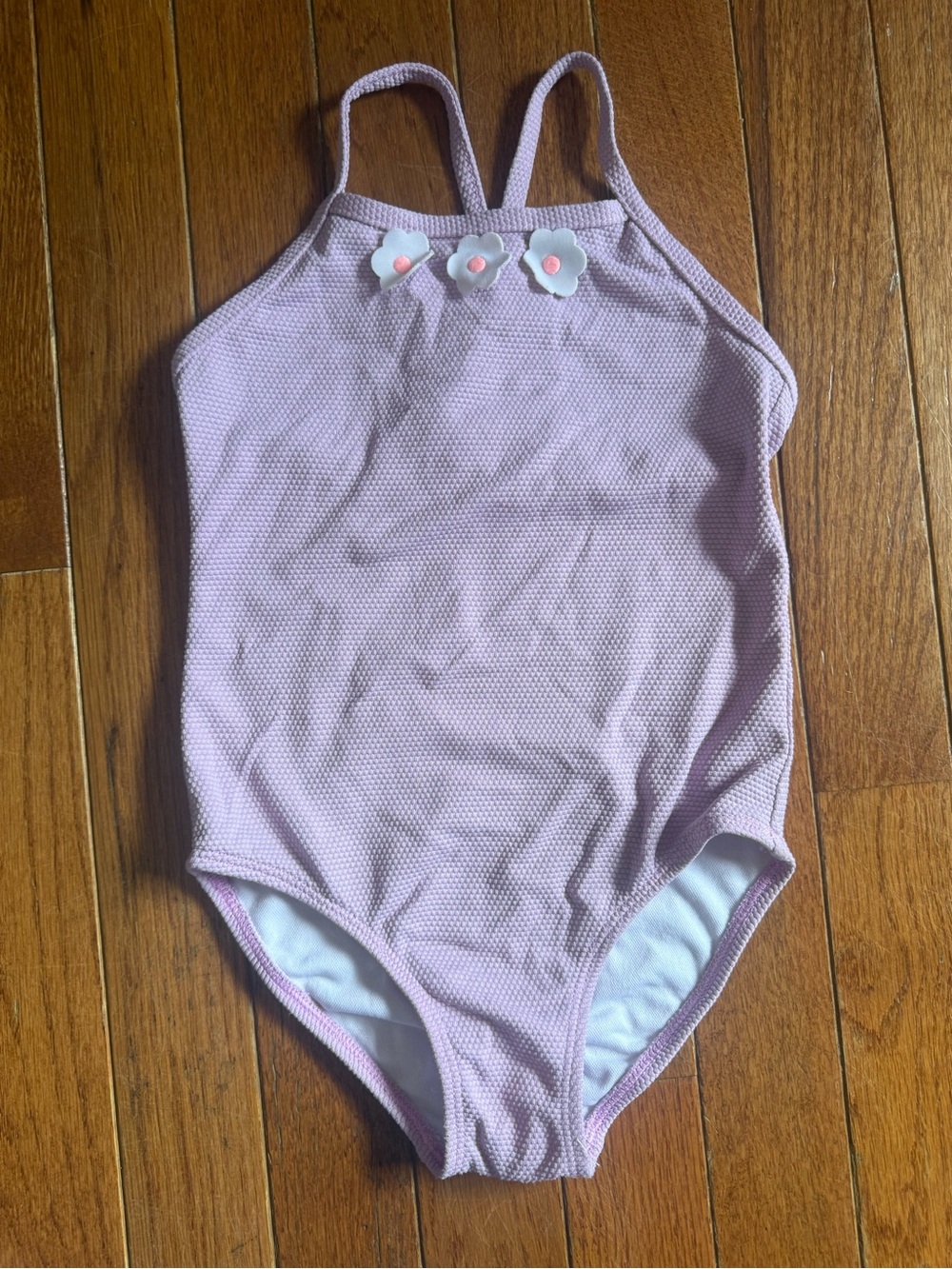 Cat & Jack Lavender Girls One-Piece Swimsuit with Flower Appliqués
